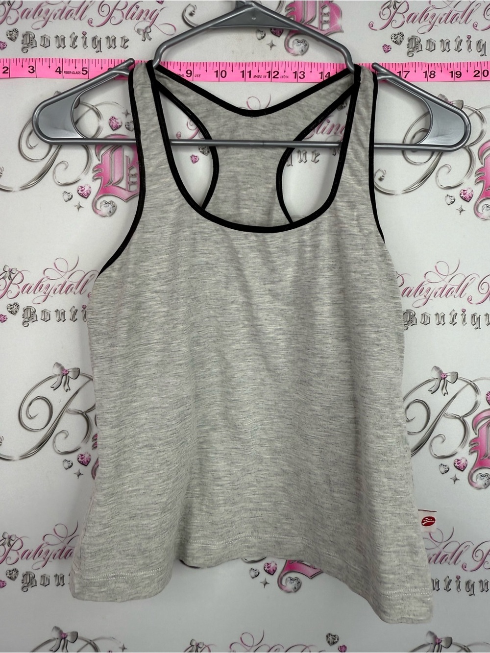 Tank top y2k Women’s Gray Racerback Tank Top with Black Trim